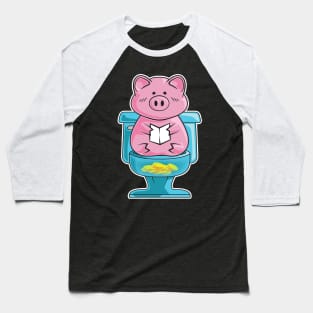 Funny Pig On Toilet Piggy Bank Potty Training Pun Baseball T-Shirt